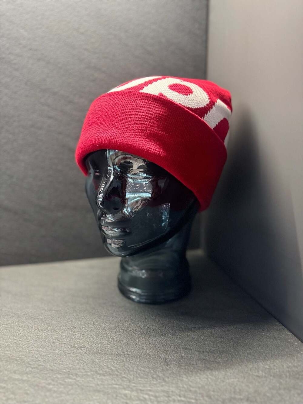 100% authentic Supreme Big Logo Beanie Red White Knit Winter Hat